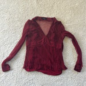 Red sheer sequin blouse